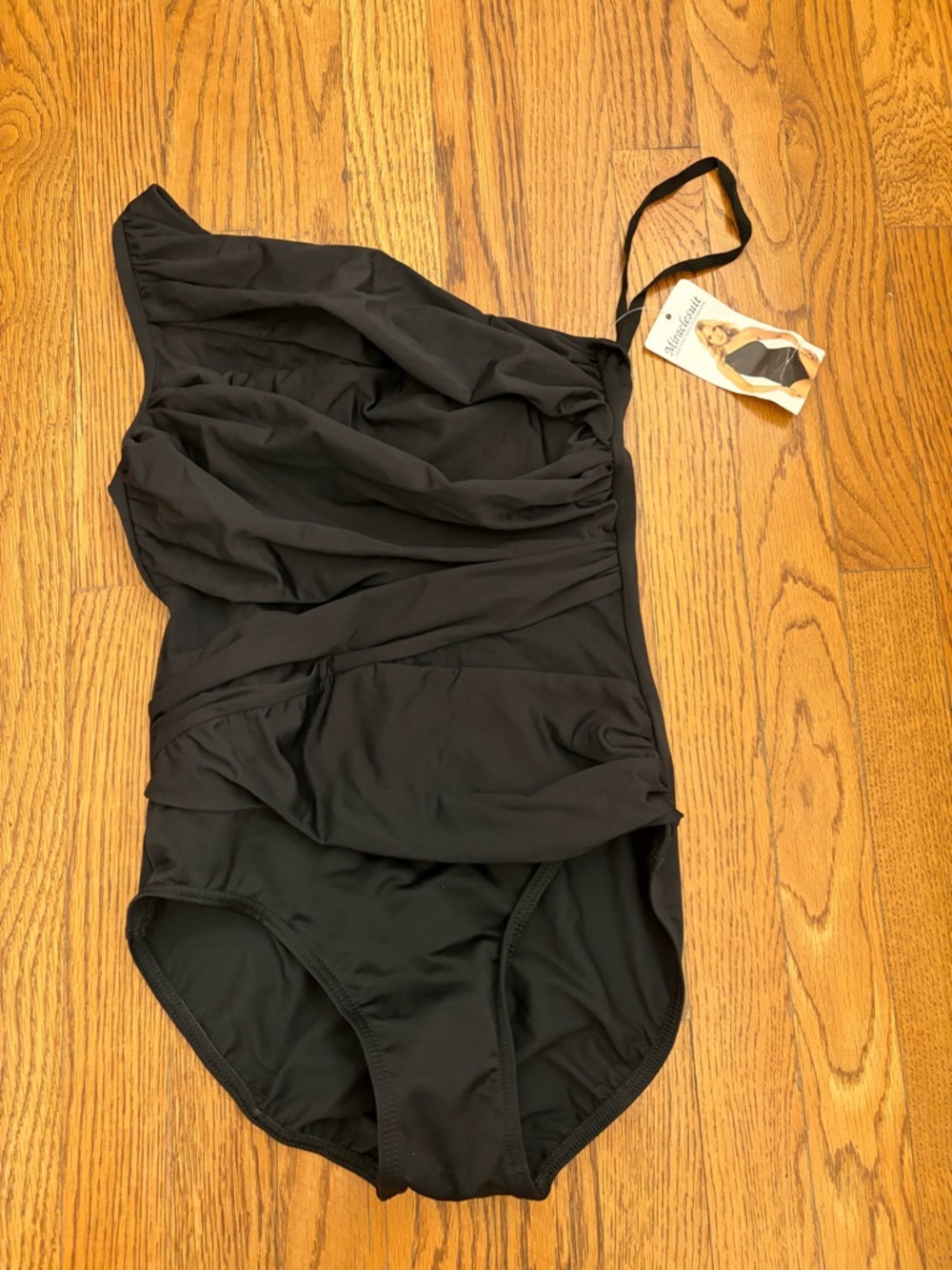 Miraclesuit Jena One Shoulder Black Swimsuit Size 8 Slimming